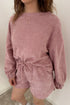 Waffle Knit Drop Shoulder Pullover Drawstring Short Sets