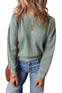 Waffle Knit Drop Shoulder V Neck Pocket Top