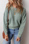 Waffle Knit Drop Shoulder V Neck Pocket Top