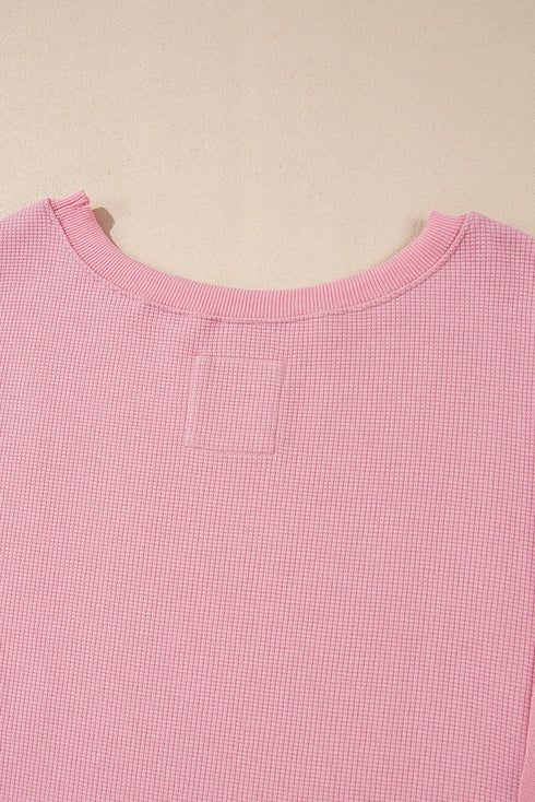 Waffle Knit Exposed Seam Long Sleeve Tunic Top