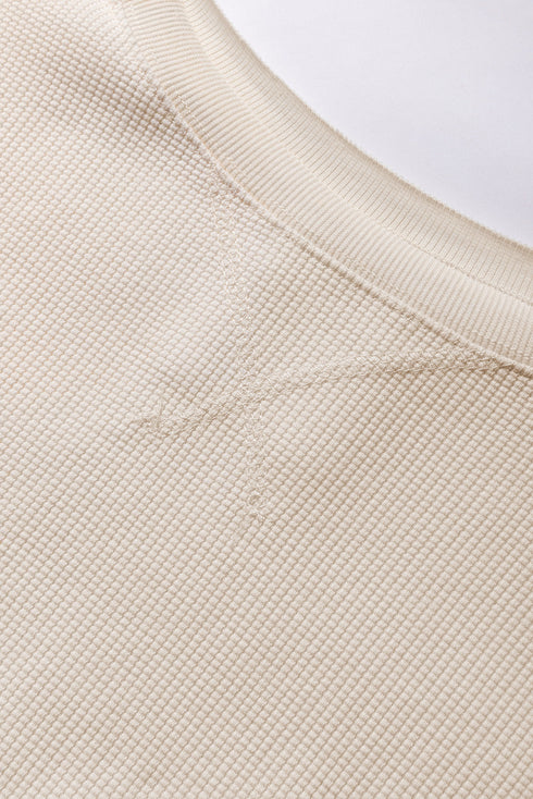 Waffle Knit Exposed Seam Long Sleeve Tunic Top