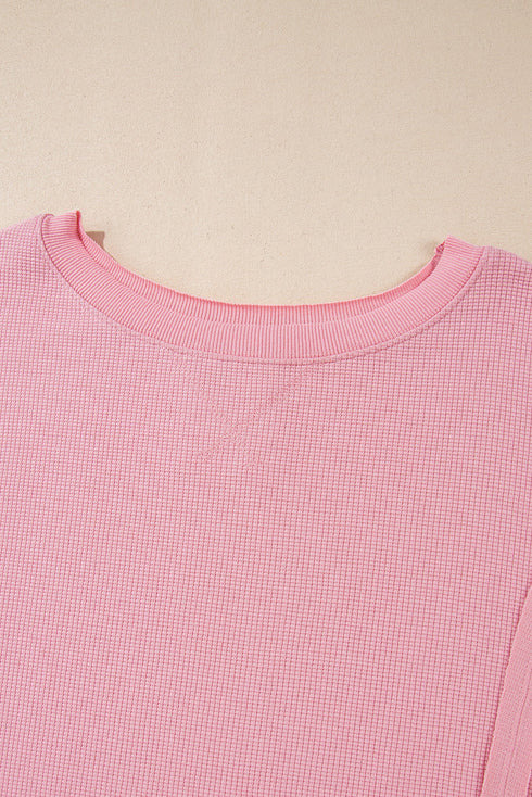 Waffle Knit Exposed Seam Long Sleeve Tunic Top