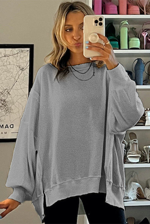 Waffle Knit Exposed Seam Long Sleeve Tunic Top