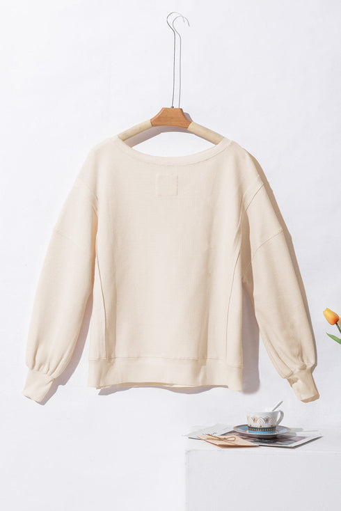Waffle Knit Exposed Seam Long Sleeve Tunic Top