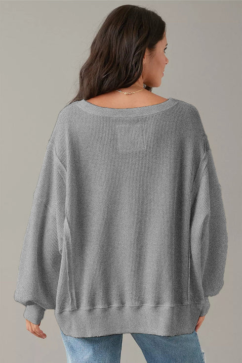 Waffle Knit Exposed Seam Long Sleeve Tunic Top