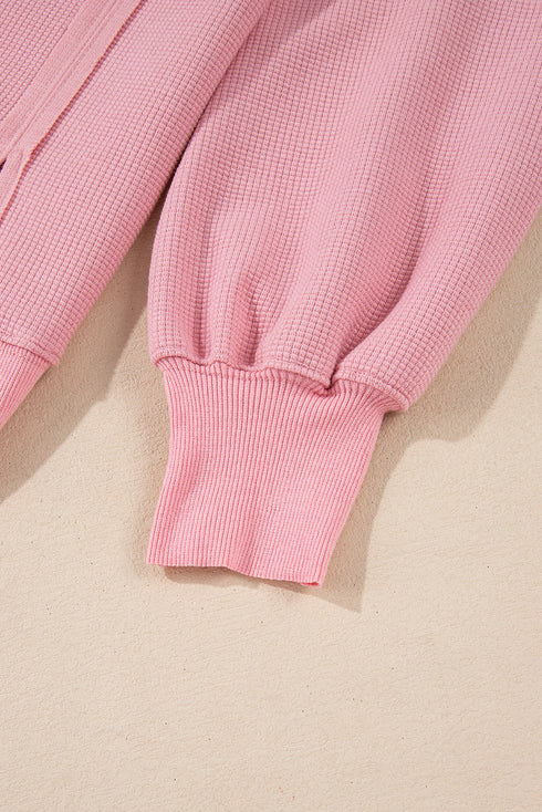 Waffle Knit Exposed Seam Long Sleeve Tunic Top