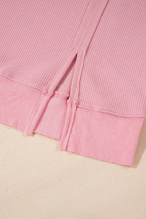 Waffle Knit Exposed Seam Long Sleeve Tunic Top