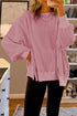 Waffle Knit Exposed Seam Long Sleeve Tunic Top