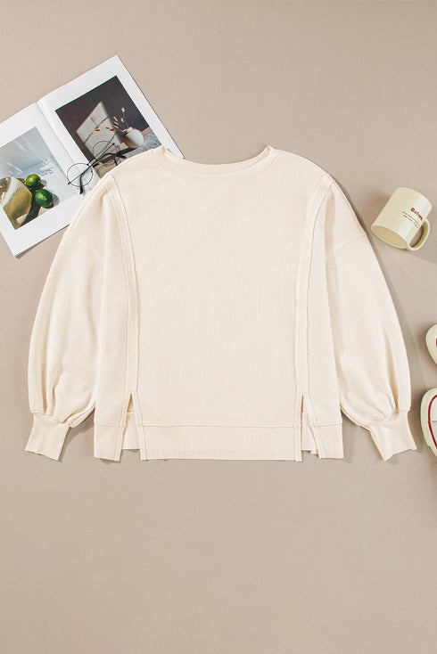 Waffle Knit Exposed Seam Long Sleeve Tunic Top
