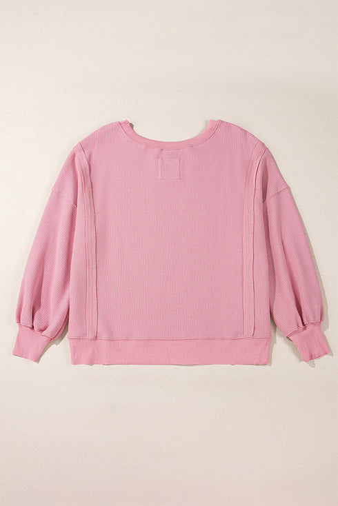 Waffle Knit Exposed Seam Long Sleeve Tunic Top