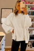 Waffle Knit Exposed Seam Long Sleeve Tunic Top