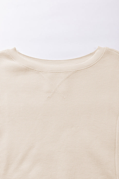Waffle Knit Exposed Seam Long Sleeve Tunic Top
