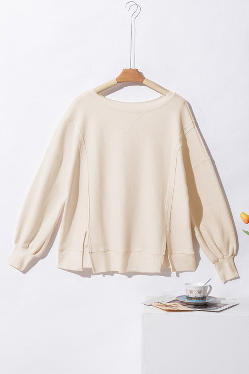 Waffle Knit Exposed Seam Long Sleeve Tunic Top