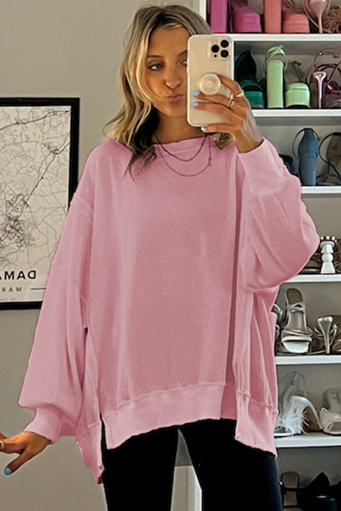 Waffle Knit Exposed Seam Long Sleeve Tunic Top