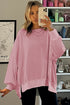 Waffle Knit Exposed Seam Long Sleeve Tunic Top