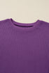 Waffle Knit Exposed Seam Split Hem Pullover Top