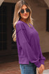 Waffle Knit Exposed Seam Split Hem Pullover Top