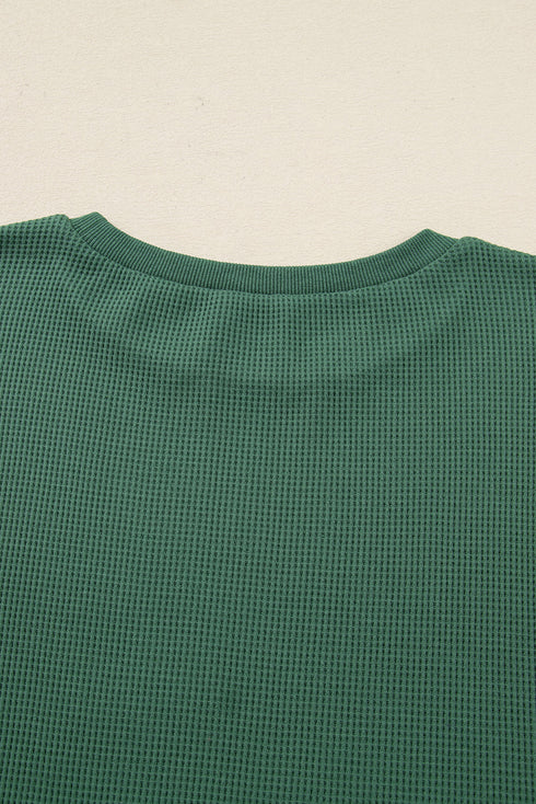 Waffle Knit Exposed Seam Split Hem Pullover Top