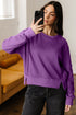 Waffle Knit Exposed Seam Split Hem Pullover Top