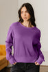 Waffle Knit Exposed Seam Split Hem Pullover Top
