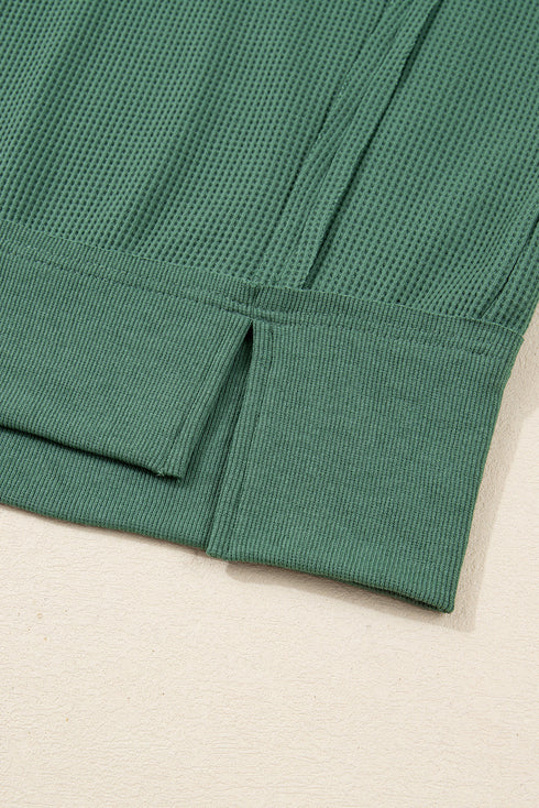 Waffle Knit Exposed Seam Split Hem Pullover Top