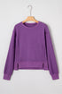 Waffle Knit Exposed Seam Split Hem Pullover Top