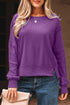 Waffle Knit Exposed Seam Split Hem Pullover Top