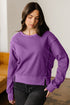 Waffle Knit Exposed Seam Split Hem Pullover Top