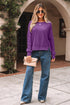 Waffle Knit Exposed Seam Split Hem Pullover Top
