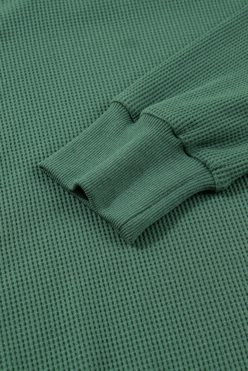 Waffle Knit Exposed Seam Split Hem Pullover Top