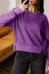 Waffle Knit Exposed Seam Split Hem Pullover Top
