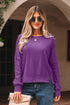 Waffle Knit Exposed Seam Split Hem Pullover Top