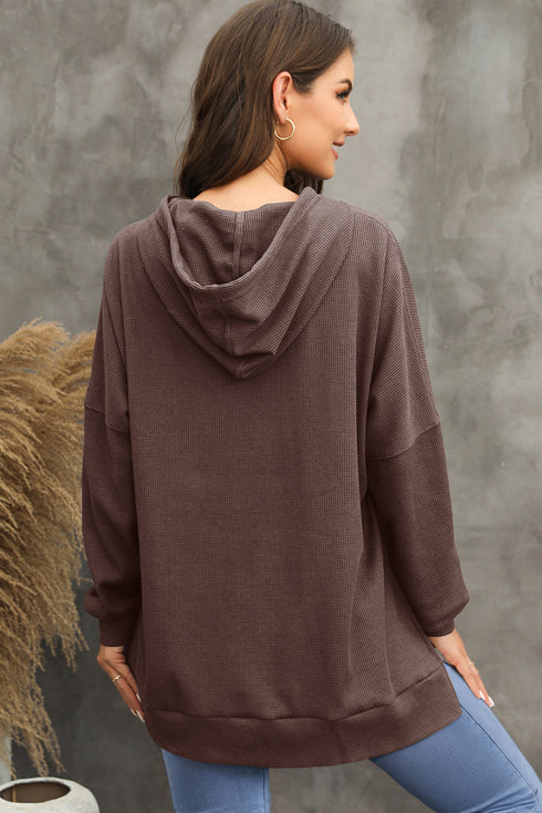 Waffle Knit Fleece Lined High Low Oversized Hoodie