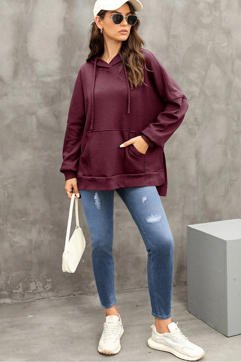 Waffle Knit Fleece Lined High Low Oversized Hoodie