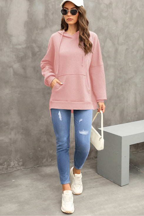 Waffle Knit Fleece Lined High Low Oversized Hoodie