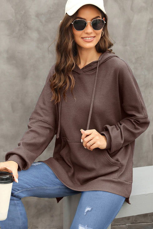 Waffle Knit Fleece Lined High Low Oversized Hoodie