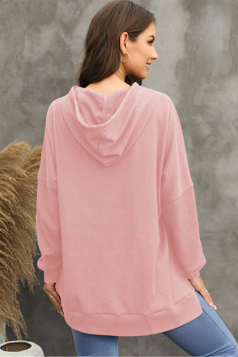 Waffle Knit Fleece Lined High Low Oversized Hoodie
