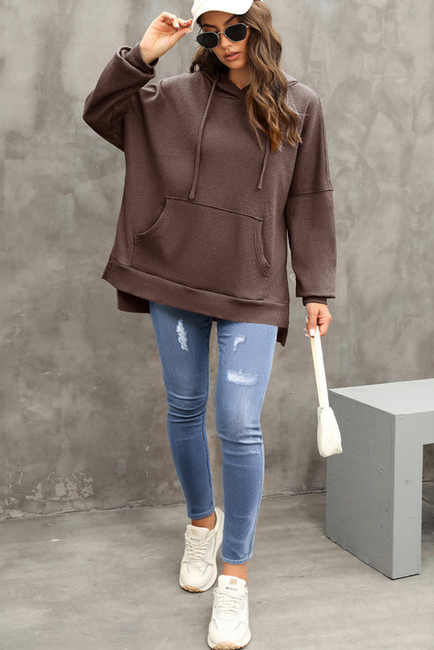 Waffle Knit Fleece Lined High Low Oversized Hoodie