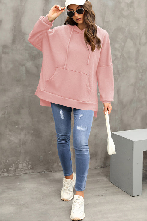 Waffle Knit Fleece Lined High Low Oversized Hoodie