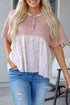 Waffle Knit Floral Patchwork Exposed Seam Short Sleeve Top