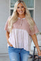 Waffle Knit Floral Patchwork Exposed Seam Short Sleeve Top