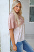 Waffle Knit Floral Patchwork Exposed Seam Short Sleeve Top