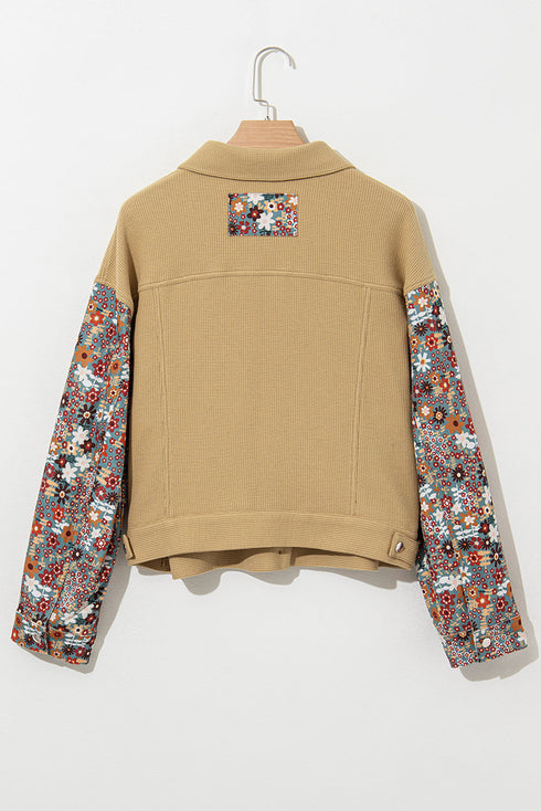 Waffle Knit Floral Patchwork Western Button Up Jacket
