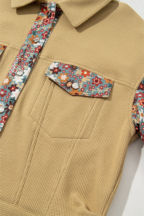 Waffle Knit Floral Patchwork Western Button Up Jacket