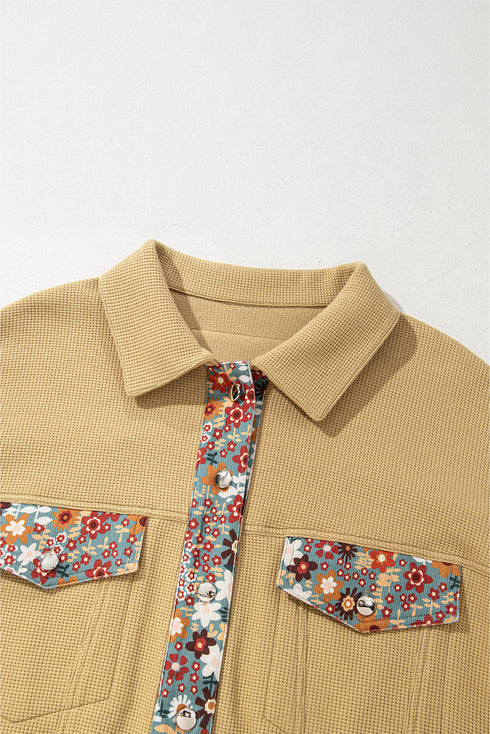 Waffle Knit Floral Patchwork Western Button Up Jacket