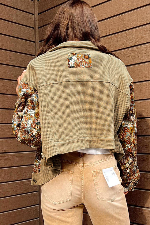 Waffle Knit Floral Patchwork Western Button Up Jacket
