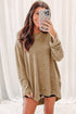 Waffle Knit High Slits Oversized Top