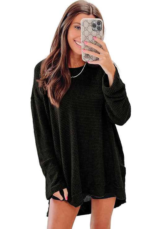 Waffle Knit High Slits Oversized Top