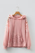 Waffle Knit Lace Patchwork Raglan Sleeve Drawstring Hoodie