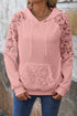 Waffle Knit Lace Patchwork Raglan Sleeve Drawstring Hoodie